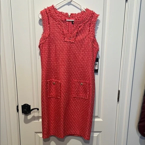karl lagerfeld pink dress with pearls KARL LAGERFELD Womens Pink Sleeveless W Pearls Formal Dress Size 8